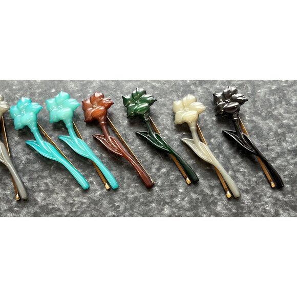 Vintage 1974 Lot Of 12 Lotus Flower Brooch/Bobbie Pin Buch + Deichmann Denmark - Picture 2 of 10